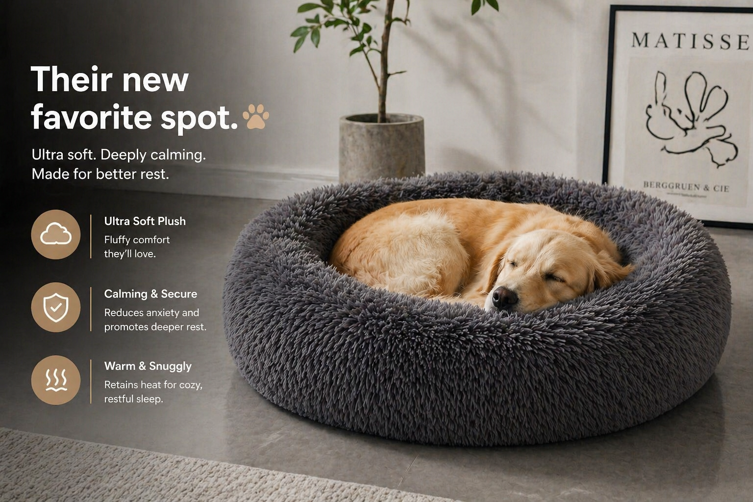 Soft Pet Cat Bed Pad Plush Warm Faux Fur dog Calm Bed Donut Round Bed Comfortable Sleeping Washable for Small Medium Dog and Cat