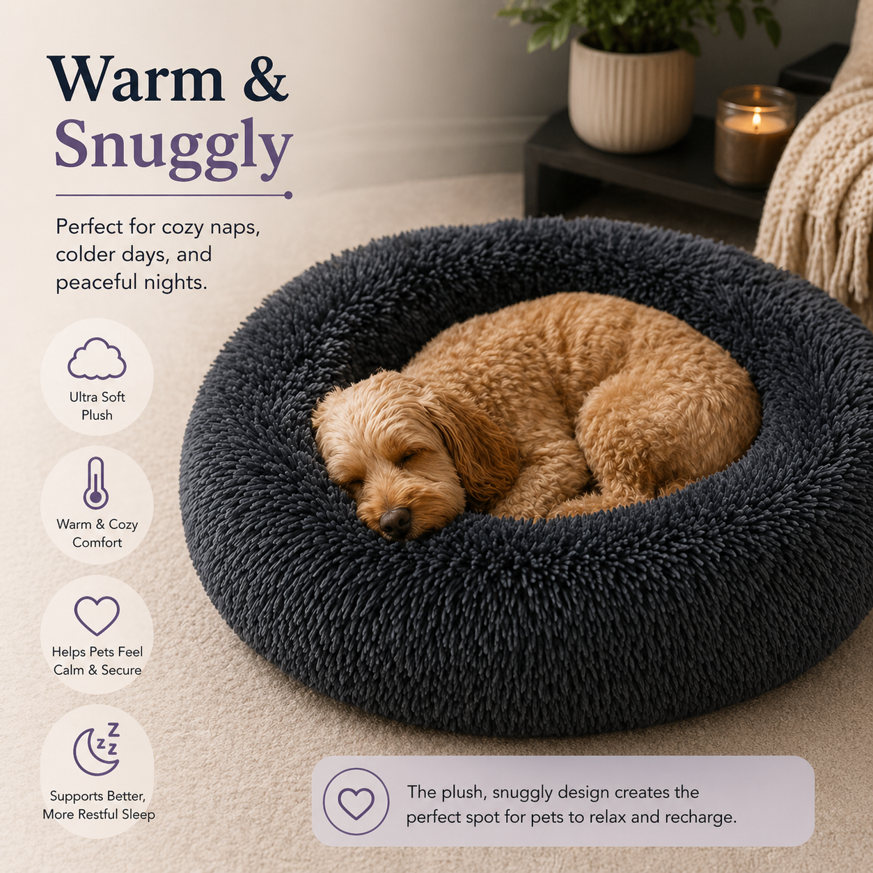 Soft Pet Cat Bed Pad Plush Warm Faux Fur dog Calm Bed Donut Round Bed Comfortable Sleeping Washable for Small Medium Dog and Cat